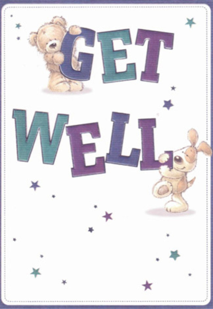 Here in Downe, this vibrant get well card stands as a symbol of hope and kindness, its welcoming illustrations brimming with heartfelt intent. The scene is painted with a bear and puppy-two figures so charming and tactile they might have just leapt from a storybook shelf on Main Road. The fluffy bear gently rests on the word 'GET,' rendered in enchanting shades of purple, its face beaming with gentle assurance. The puppy, all floppy ears and roundhearted mischief, nestles against the word 'WELL,' shaded in a playful, calming teal. Between and around them, clusters of twinkling stars float like well wishes sent on the early evening breeze across Cudham Lane. The typography's bold curves and cool hues energise the card with cheerful intent, while the background's crisp cream tone imparts an uplifting clarity. The texture of the fur-soft, expressive, and seemingly within reach-evokes the careful touch we bring to each bouquet at Flowers Downe, where every bloom is selected for comfort and care. The atmosphere is lighthearted yet deeply reassuring, the sort of simple, sincere optimism you find in Downe's neighbourly gatherings. Imagine this card accompanying a bunch of local spring flowers; together, they become an emblem of gentle support, ideal for nursing a friend or loved one back to health with genuine warmth.