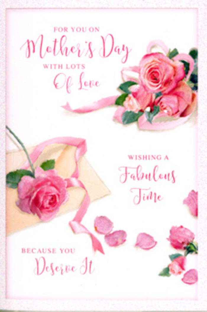 This Mother's Day card presents itself like a carefully styled flat-lay created by a florist, with roses, ribbon, and lettering all thoughtfully arranged on a soft white surface. At the heart of the design is a small bouquet of pink roses, their blooms fully open and lush, with petals folding and overlapping in natural, organic layers. The colour palette moves gracefully from the palest pastel pink to a more saturated rose tone, giving depth and warmth without ever becoming overpowering. Around this core cluster, additional roses and individual petals are scattered, as if someone has gently taken apart a larger arrangement and let the pieces fall where they may. The petals lie in different orientations, some cupped, some slightly crinkled, adding a tactile sense that makes you almost feel their velvety smoothness. Threading between the flowers is a soft ribbon in a muted pastel shade, looping in loose curves that mirror the surrounding countryside lanes leading through Downe. The card is illuminated by gentle light, free of harsh shadows, which bathes the scene in a calm, soothing glow, similar to the natural daylight in a village kitchen overlooking a small garden. On the card, graceful calligraphy spells out an affectionate Mother's Day message, the strokes thick and thin in all the right places, like a handwritten note crafted with care. Together, the roses, ribbon, and script create an impression of love, appreciation, and calm, the kind of thoughtful gesture that pairs beautifully with a hand-delivered bouquet brought to a mum's doorstep on a quiet street in Downe.
